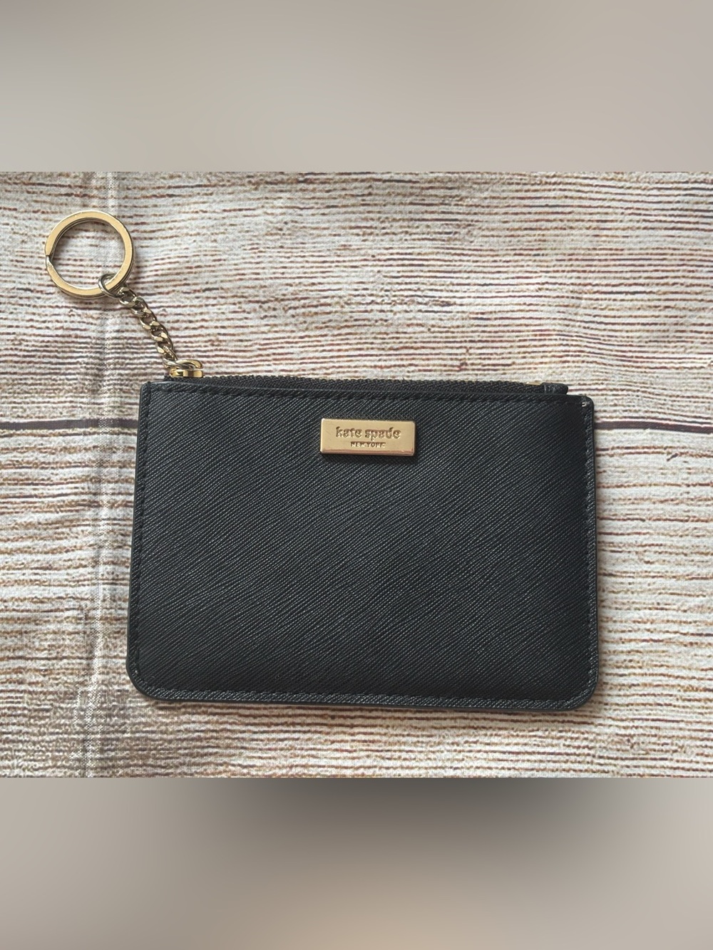 Kate Spade New York Black Laurel Way Bitsy Wallet Key Ring Card Slots Solid